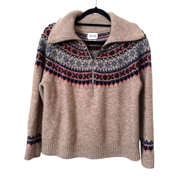 SAYLOR‎ Casey Shetland Fairisle Sweater Brown Small - Picture 2 of 4